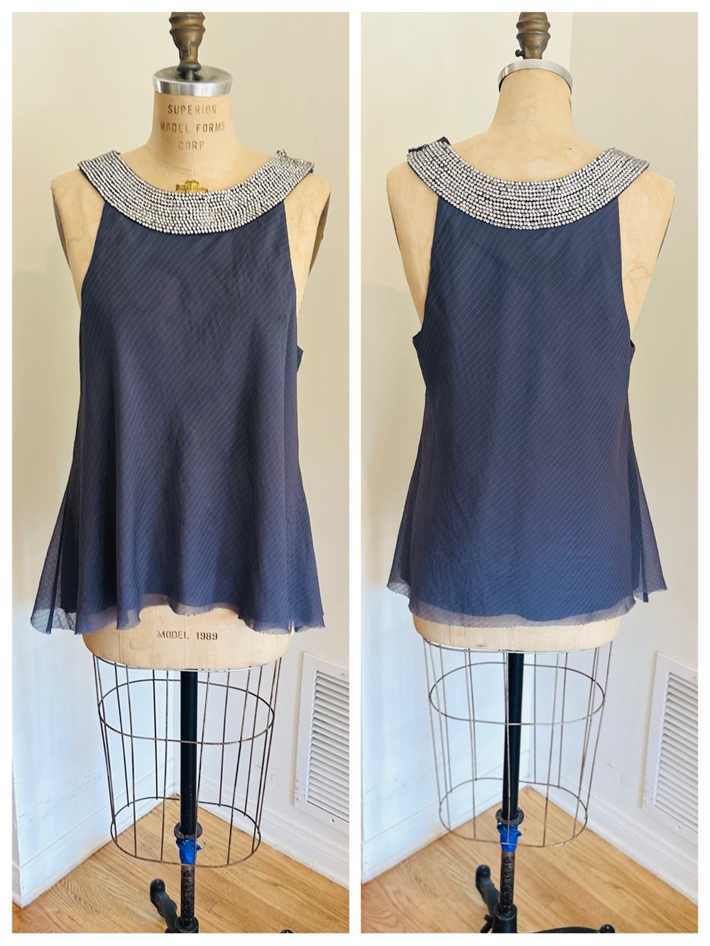 ALICE + OLIVIA Embellished Swing Tank in Blue-Gray, Sz Large
